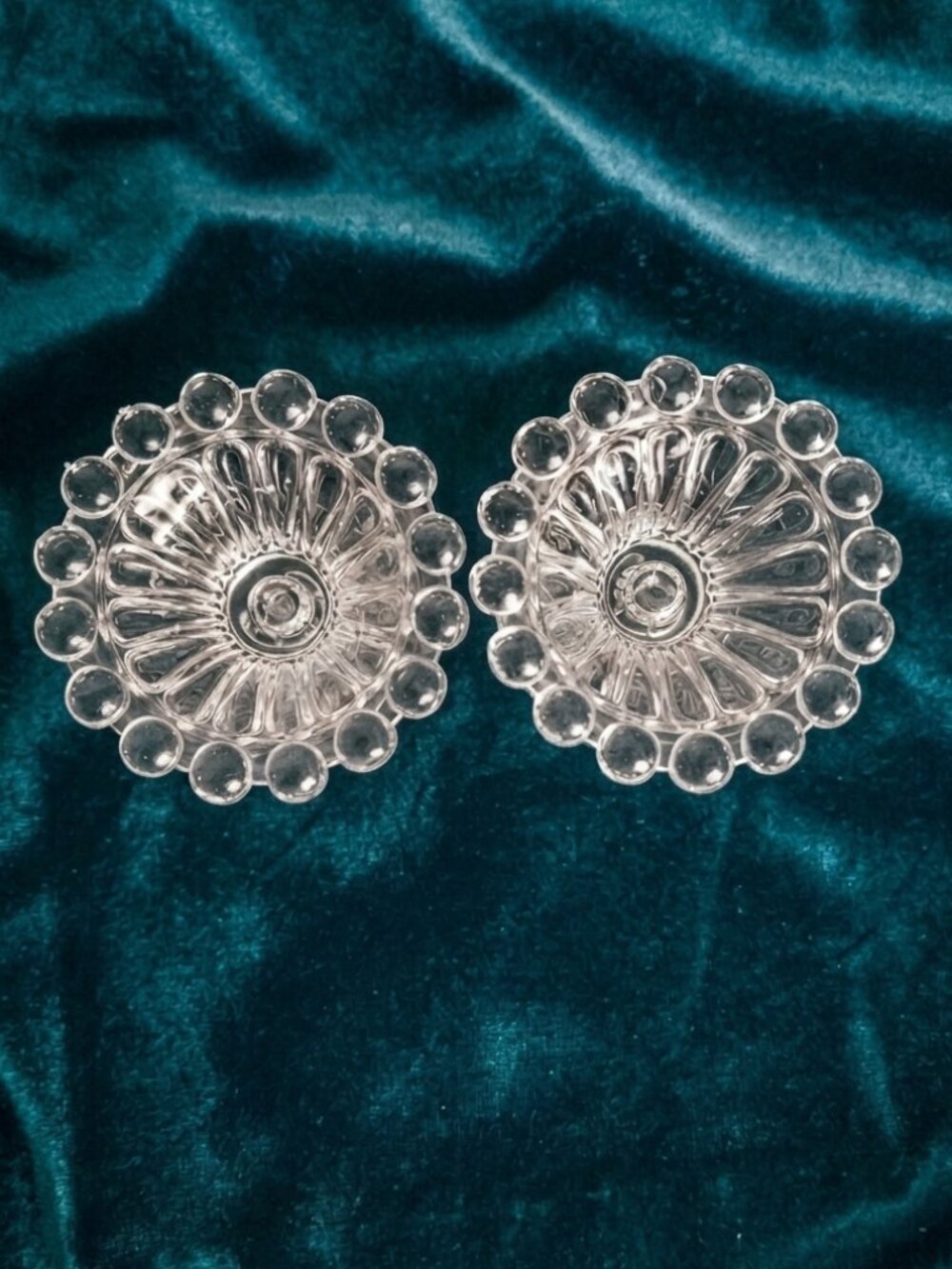 Vintage Anchor Hocking Clear Bubble Berwick Glass Candle Holders Set of 2 MCM
